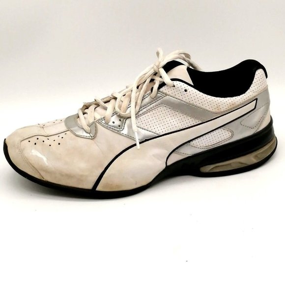 Puma Mens Sneakers White Gray‎ Leather Lace Up Low Top Round Toe Flat Heel 9.5 - Picture 1 of 10